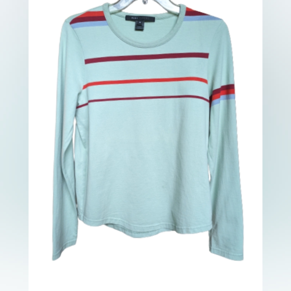 GUC Marc Jacobs light blue red/orange upper horizontal striped crew neck long